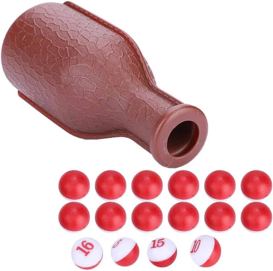 Billiard Dice Bottle with 16 Numbered Tally Balls, Brown Rubber Sphere Dice for Pea Pool