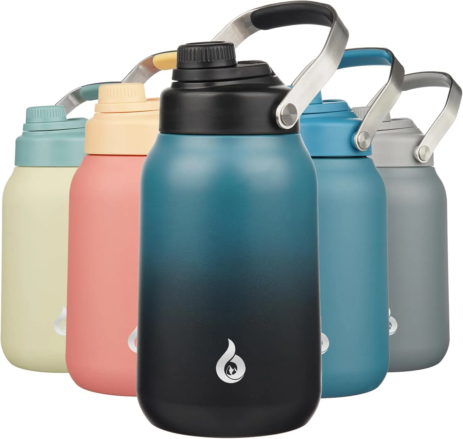 BJPKPK Half Gallon Insulated Water Bottles, 64oz Water Jug with Metal Handle & BPA Free Spout Lid, Dishwasher Safe Thermos, Large Stainless Steel Gym Sport Jugs, Blue Black