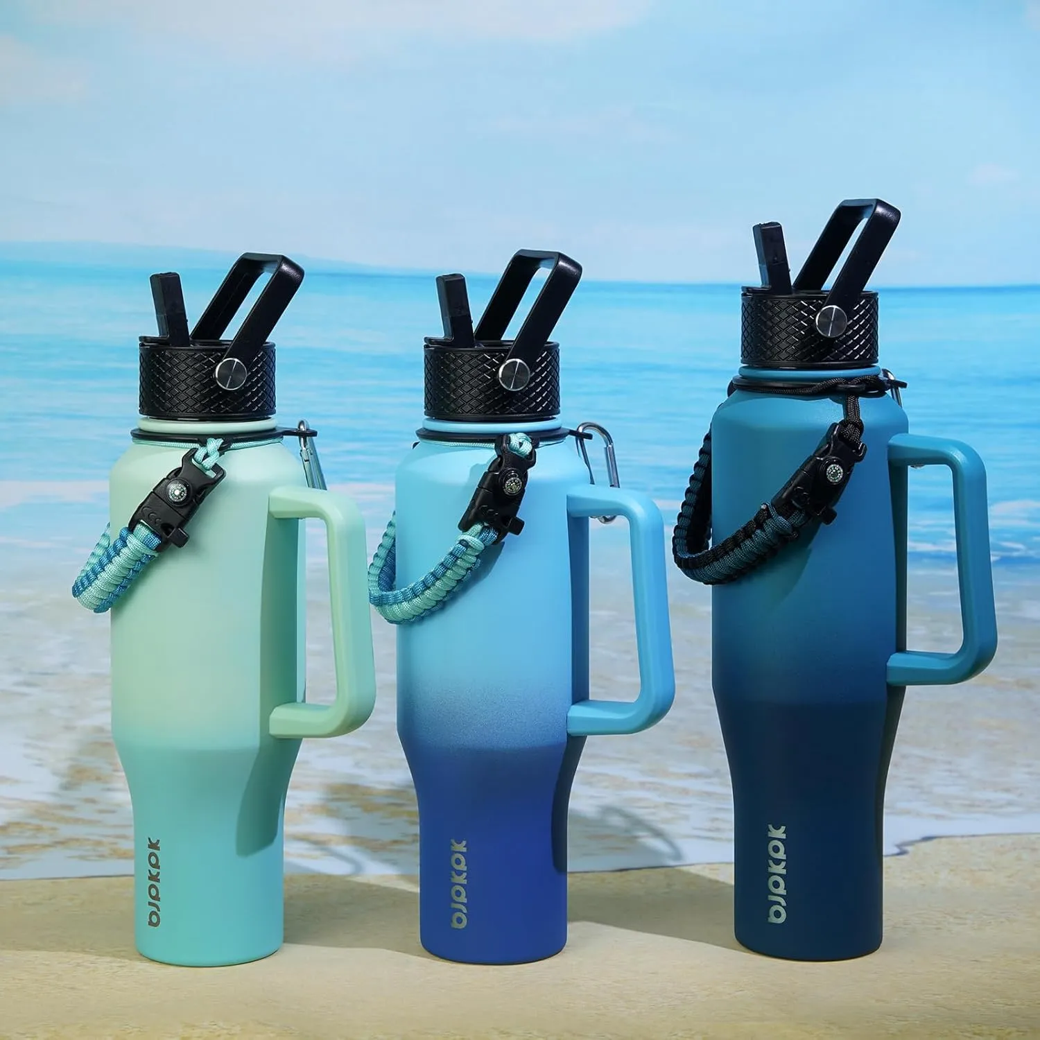 BJPKPK Insulated Water Bottles with Straw Lid, 23oz Metal Water Bottle with 2 lids & Paracord Strap, Double Wall Stainless Steel Vacuum Tumblers, Cups, Mugs, Thermos for Hot& Cold Drinks, Mint