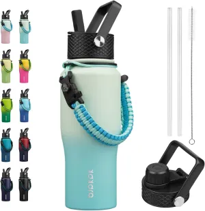 BJPKPK Insulated Water Bottles with Straw Lid, 23oz Metal Water Bottle with 2 lids & Paracord Strap, Double Wall Stainless Steel Vacuum Tumblers, Cups, Mugs, Thermos for Hot& Cold Drinks, Mint