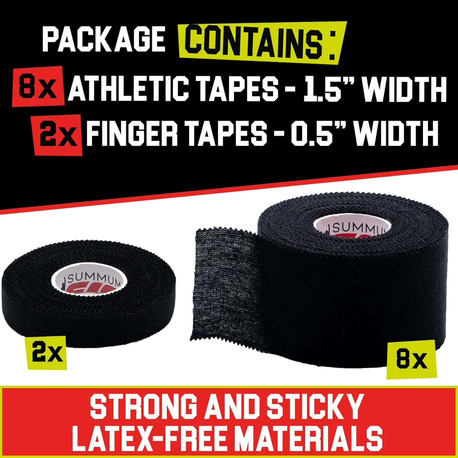 Black Athletic Tape Extremely Strong: 8 Rolls   2 Finger Roll. Easy to Apply & No Residue. Sports Tape Athletic for Boxing Football Climbing or Gymnastics for Wrist Ankle & Hand Protection