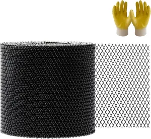 Black Gutter Guard Wire Mesh Roll, Aluminum Gutter Screen 6" X 60', Rain Gutter Leaf Guard Mesh with Gloves 6 Inch X 60 Feet, 1 Roll