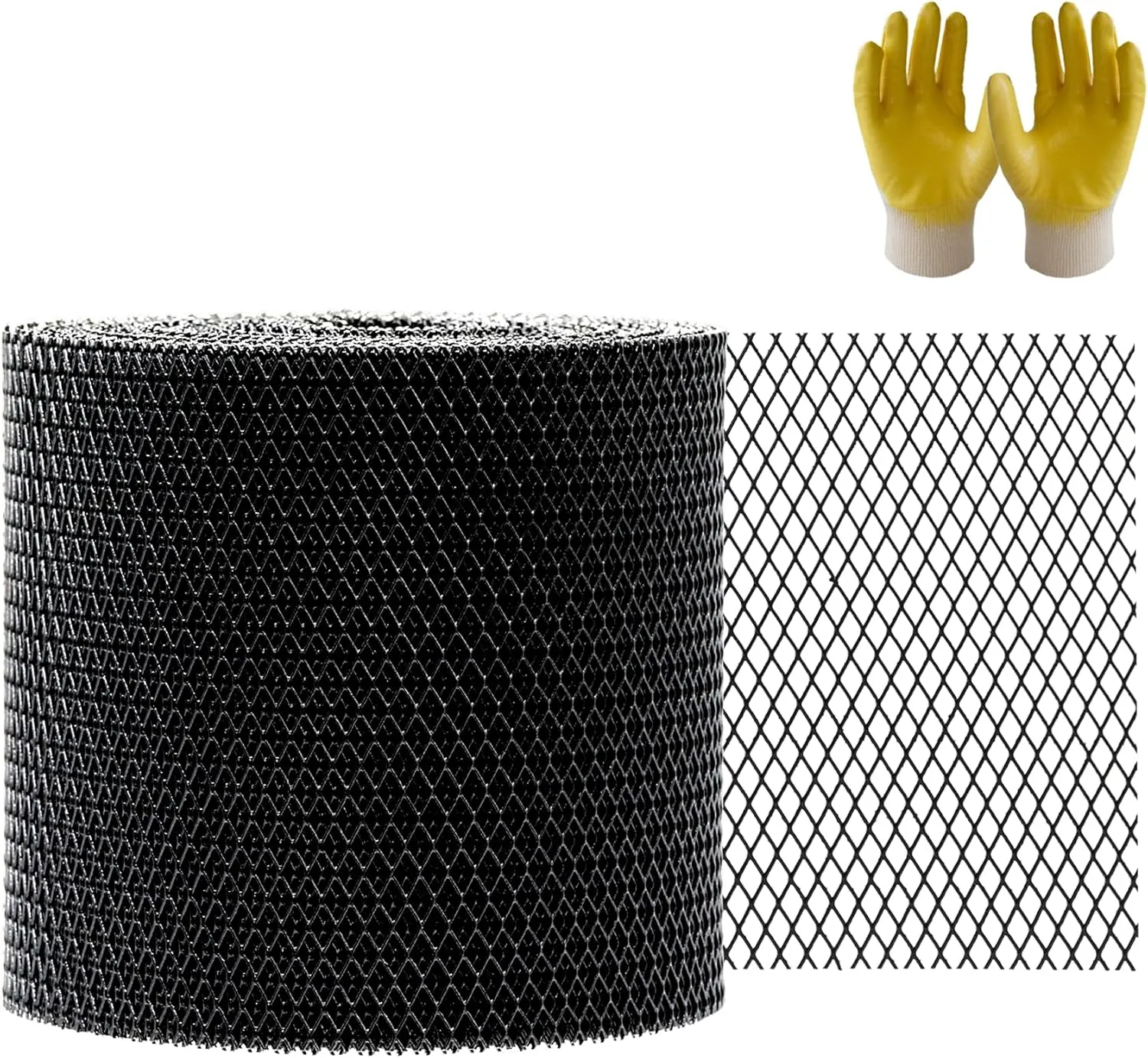 Black Gutter Guard Wire Mesh Roll, Aluminum Gutter Screen 6" X 60', Rain Gutter Leaf Guard Mesh with Gloves 6 Inch X 60 Feet, 1 Roll