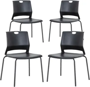 Black Stackable Chairs Set of 4, Modern Office Guest Chair Wide Seat, Stackable Dining Chairs, Plastic Chair for Conference Room, Church,Living Room, Waiting Room, Classroom.