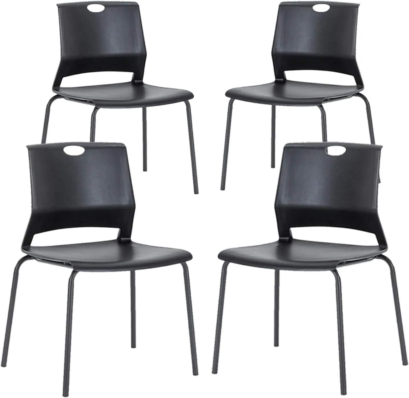 Black Stackable Chairs Set of 4, Modern Office Guest Chair Wide Seat, Stackable Dining Chairs, Plastic Chair for Conference Room, Church,Living Room, Waiting Room, Classroom.