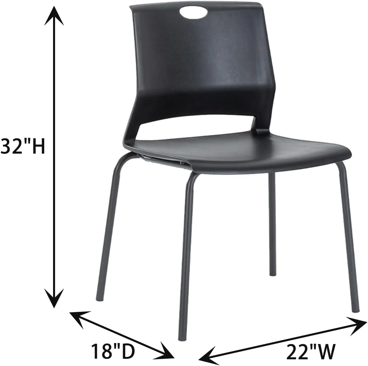 Black Stackable Chairs Set of 4, Modern Office Guest Chair Wide Seat, Stackable Dining Chairs, Plastic Chair for Conference Room, Church,Living Room, Waiting Room, Classroom.