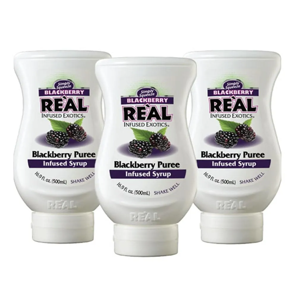 Blackberry Reàl Infused Exotics, Blackberry Puree Infused Syrup, 16.9 FL OZ Squeezable Bottle (Pack of 3)