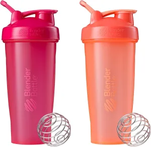 BlenderBottle Classic Shaker Bottle Perfect for Protein Shakes and Pre Workout, All Pink and Coral, 28-Ounce (Pack of 2)