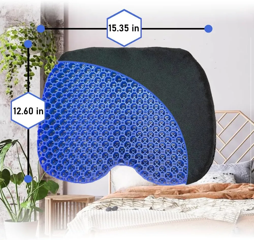 Blue Gel Seat Cushion - Honeycomb Cooling Seat Cushion Back Support, Pressure Relief & Long Sitting - Non-Slip Chair Cushion Traveling, Wheelchair, Car Seat, Office & Gaming Chair (Blue)
