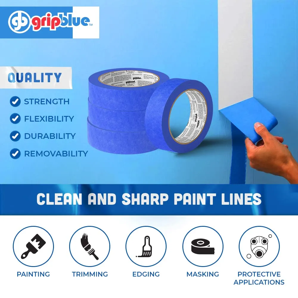 Blue Painters Tape 1.5 inch Wide (4 Rolls - 1.41in x 60yds), Blue Masking Tape for Painting Walls - Multi-Surface, Sharp Line, Residue-Free