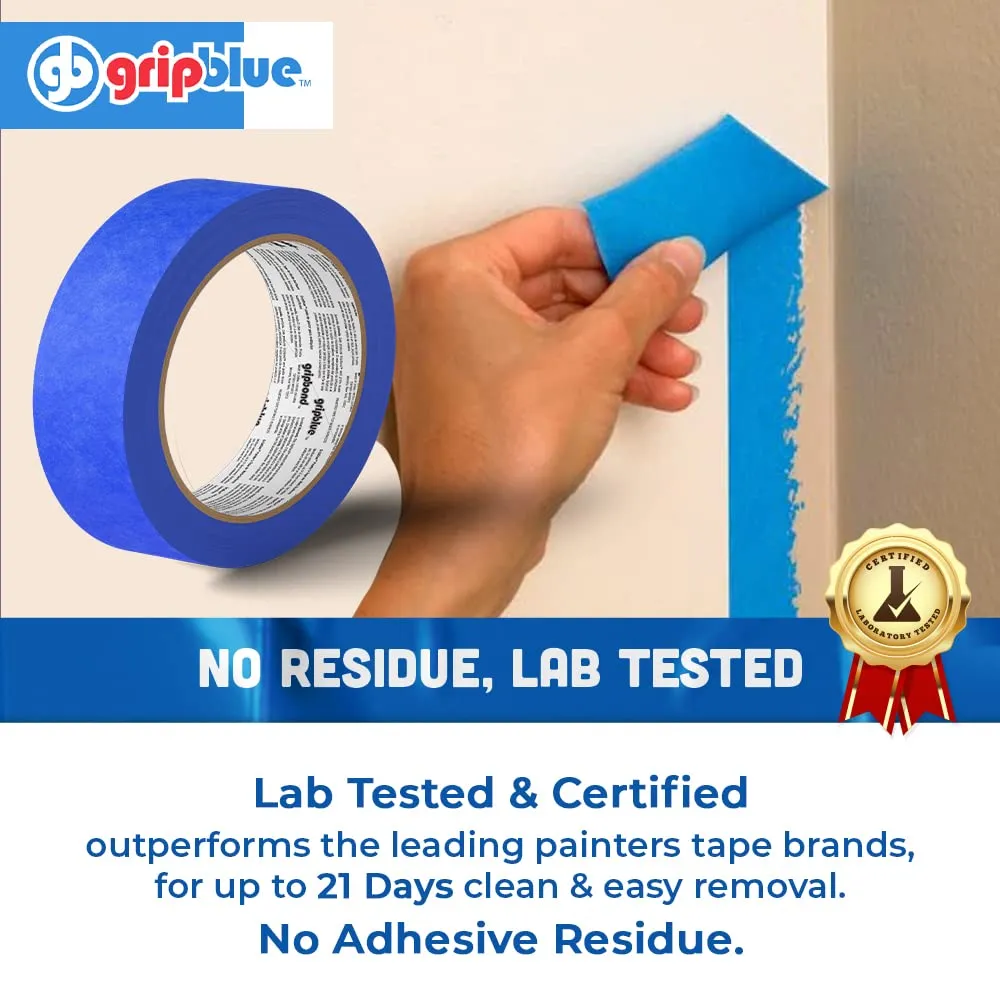 Blue Painters Tape 1.5 inch Wide (4 Rolls - 1.41in x 60yds), Blue Masking Tape for Painting Walls - Multi-Surface, Sharp Line, Residue-Free