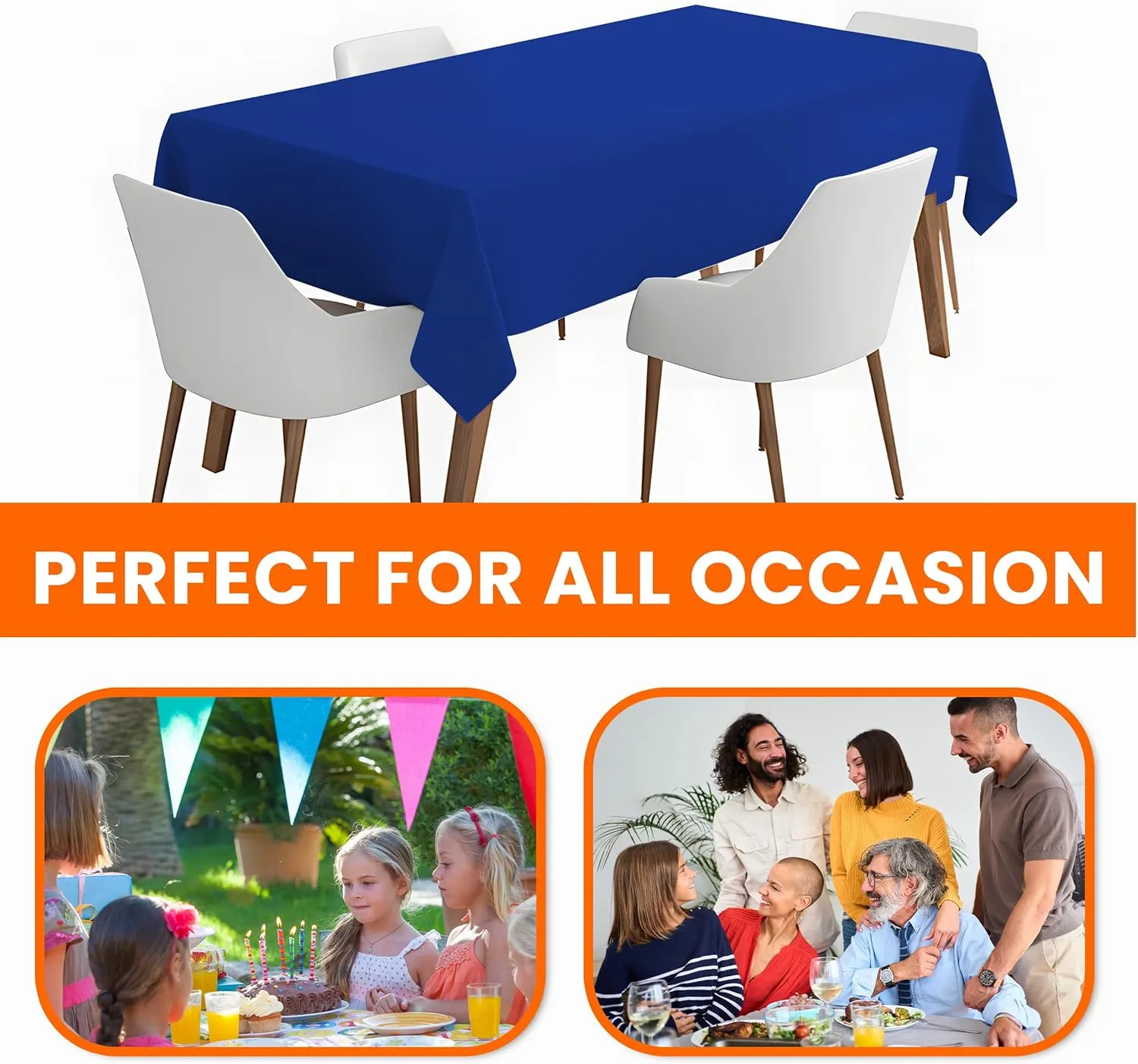 Blue Premium Plastic Tablecloth Roll - 54" x300' for Parties with Cutter Box - Cut to Size Rectangle & Round Disposable Tablecloth Plastic Table Cover