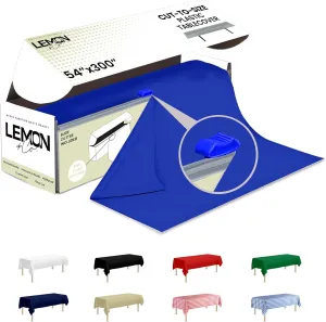 Blue Premium Plastic Tablecloth Roll - 54" x300' for Parties with Cutter Box - Cut to Size Rectangle & Round Disposable Tablecloth Plastic Table Cover