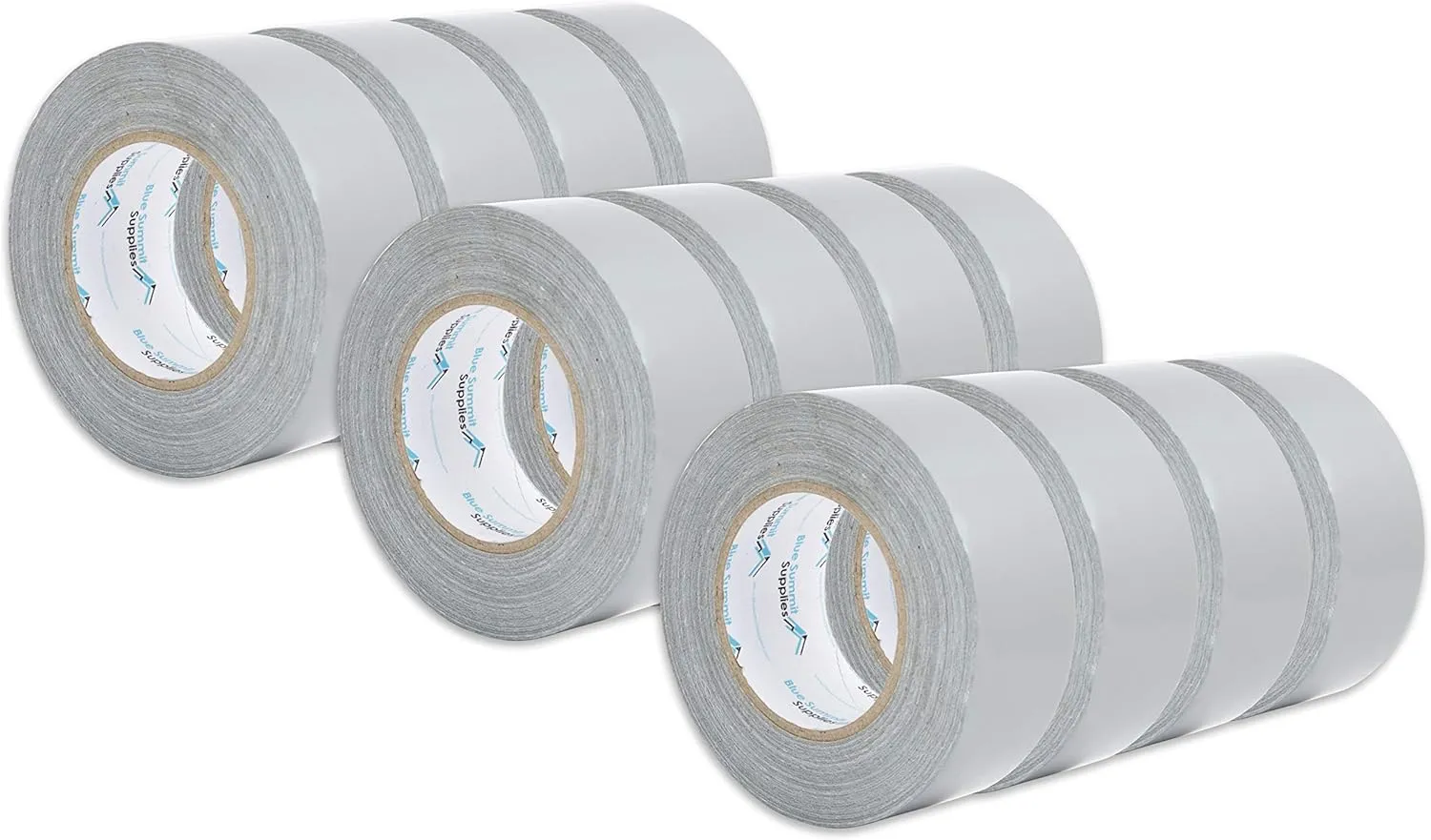 Blue Summit Supplies 12 Pack Duct Tape, Tear by Hand Design, Silver, Strong 7.3mil Thickness, Designed for Home and Office Use with Commercial Grade Strength, 60 Yard Length, 720 Total Yards