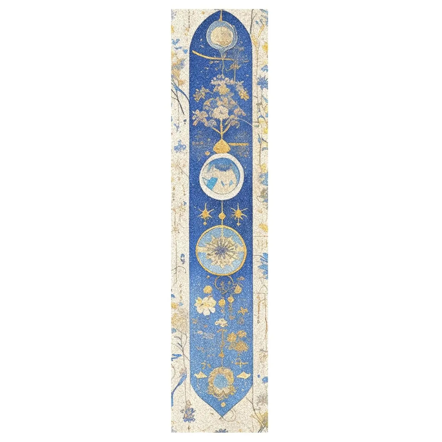 Boho Geometric Shape Floral Pattern Blue Yellow Griptape Skateboard Non Slip Grip Tape for pro Scooters Longboard Grip Tape Waterproof mini Cruiser Skateboard Grip, 44×10 Inch