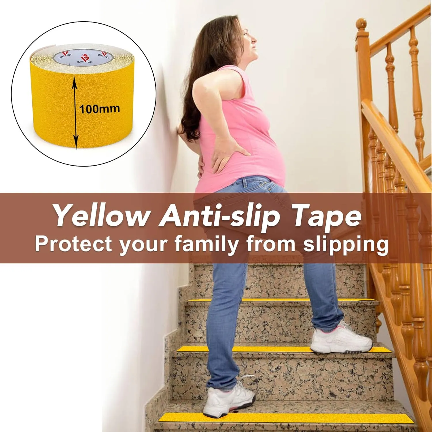 BOMEI PACK Anti Slip Traction Tape,4 Inch x 33 Ft,Heavy Duty Non Slip Tape,Grip Tape for Stairs, Tread Step, Indoor & Outdoor Use,Waterproof Stairs Non Skid Treads (Yellow)