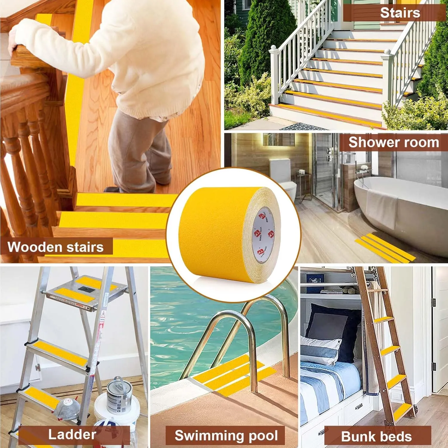 BOMEI PACK Anti Slip Traction Tape,4 Inch x 33 Ft,Heavy Duty Non Slip Tape,Grip Tape for Stairs, Tread Step, Indoor & Outdoor Use,Waterproof Stairs Non Skid Treads (Yellow)