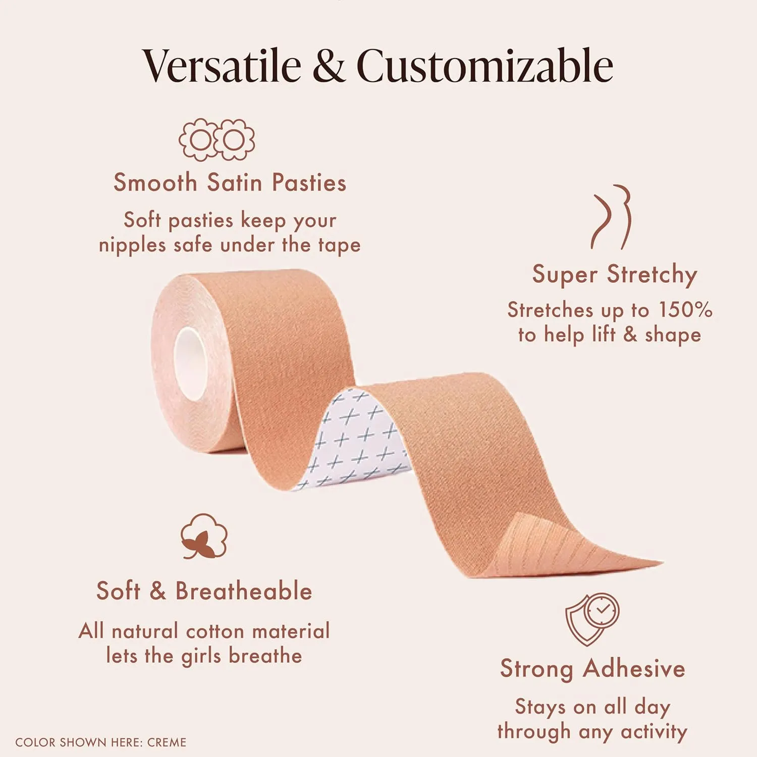 Boob Tape for Breast Lift - Breast Lift Tape - 10 Satin Nipple Pasties - Hypoallergenic Boobtape - Strapless Bra