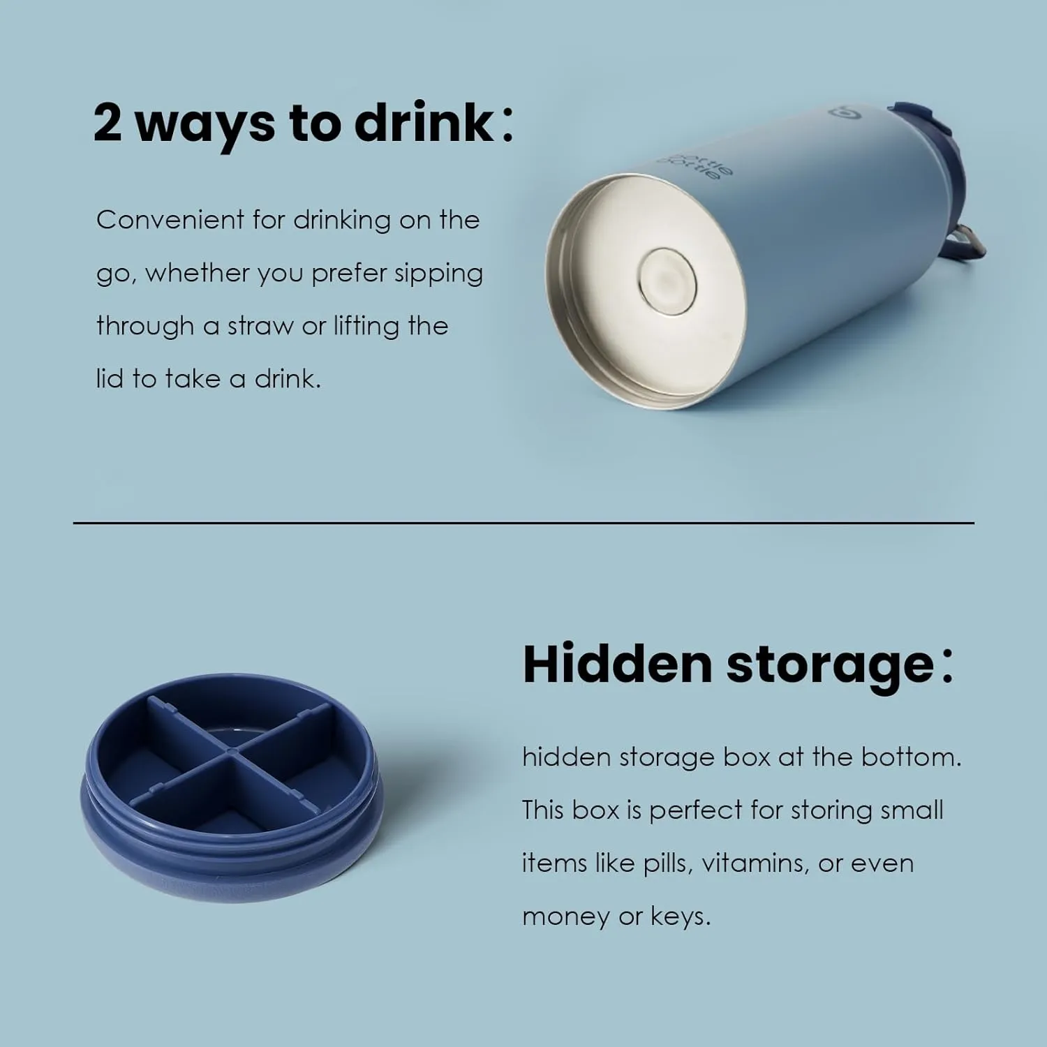 BOTTLE BOTTLE 32oz Insulated Water Bottle Stainless Steel Sport Water Bottle with Straw Dual-use Lid Design for Gym with Pill Box