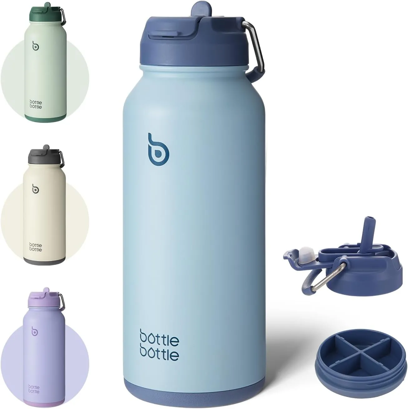 BOTTLE BOTTLE 32oz Insulated Water Bottle Stainless Steel Sport Water Bottle with Straw Dual-use Lid Design for Gym with Pill Box