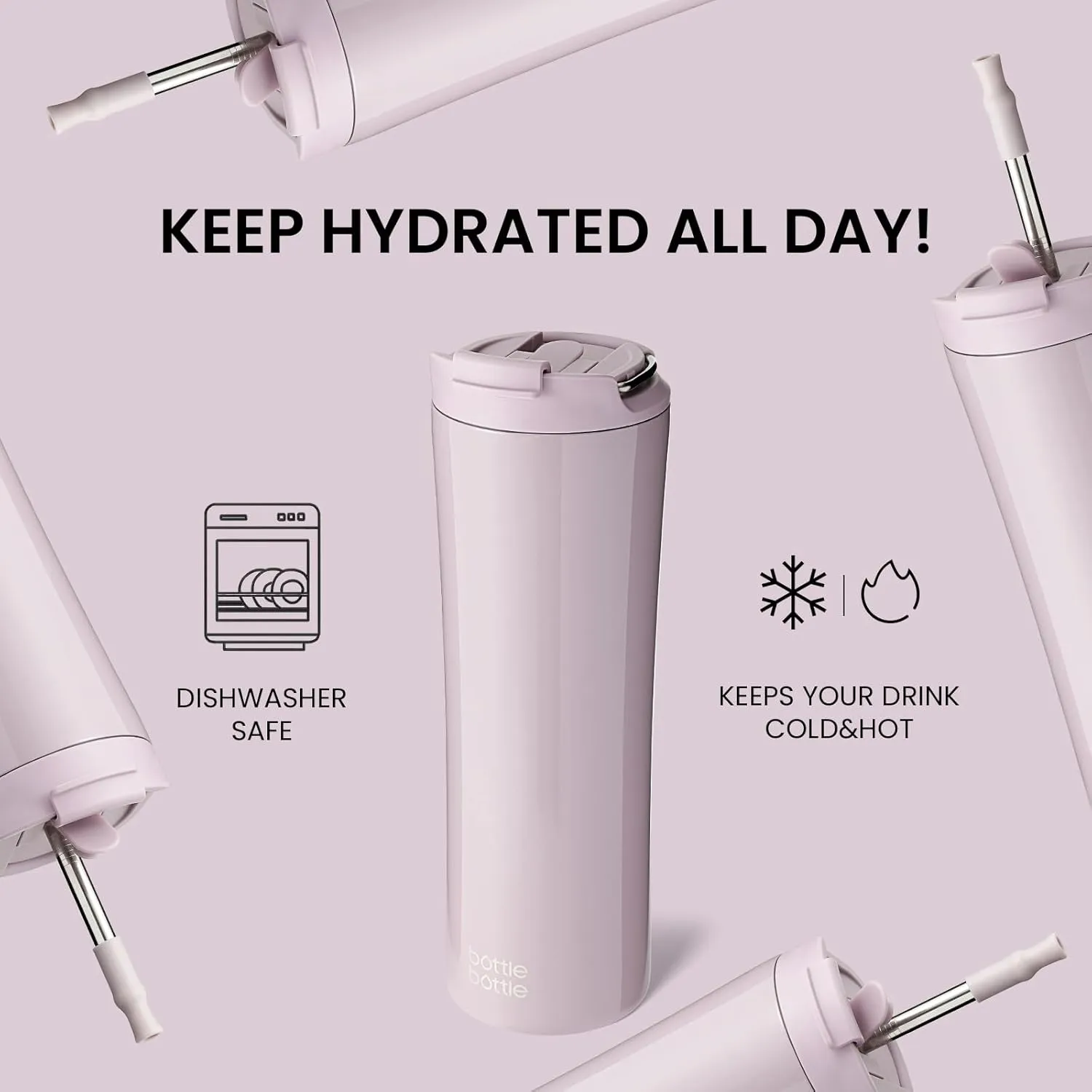 BOTTLE BOTTLE Insulated Water Bottle Coffee Tumblers with Dual-use Lid and Straw Double Walled Iced Travel Coffee Mug for Woman and Man 24oz Stainless Steel Tumbler with Handle