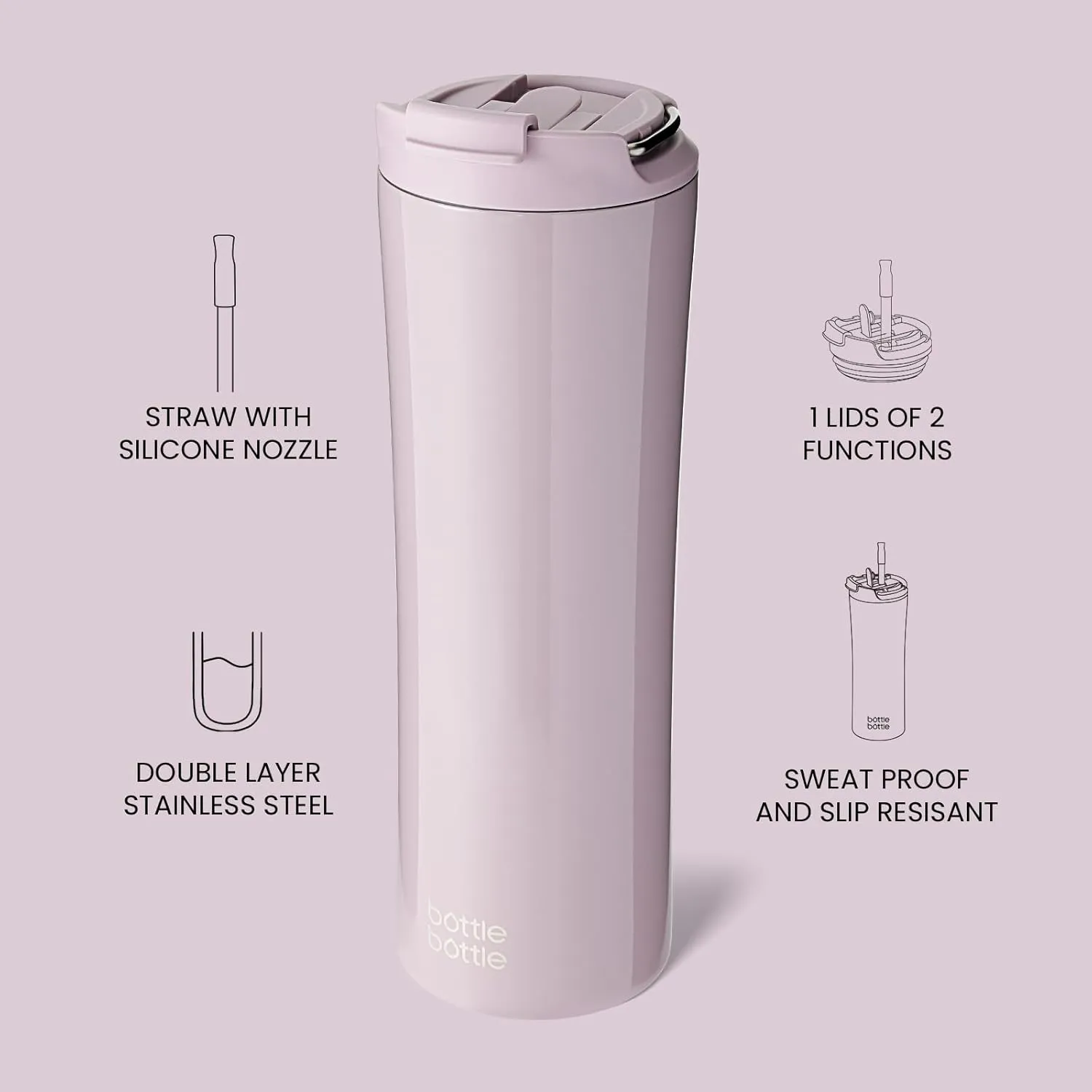 BOTTLE BOTTLE Insulated Water Bottle Coffee Tumblers with Dual-use Lid and Straw Double Walled Iced Travel Coffee Mug for Woman and Man 24oz Stainless Steel Tumbler with Handle