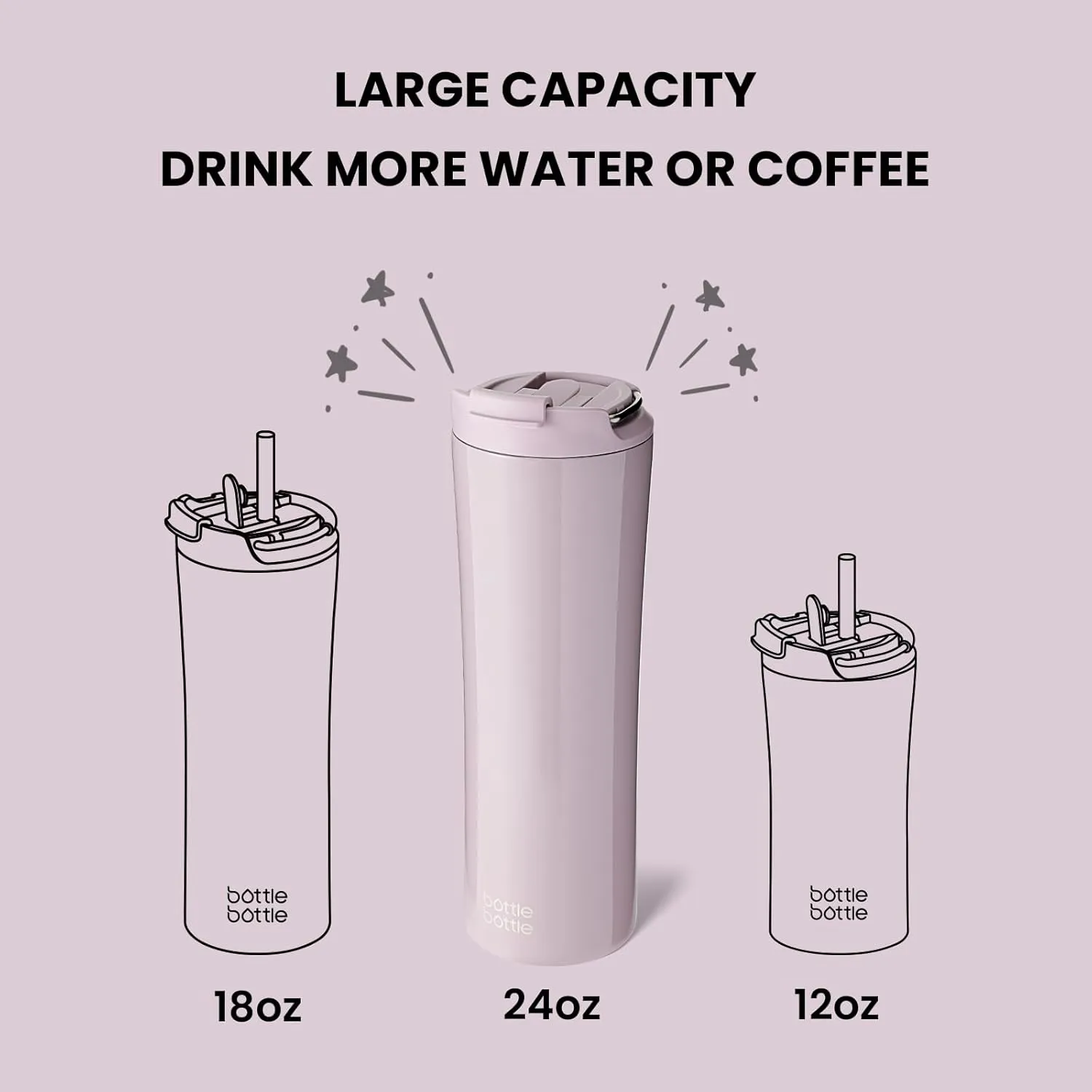 BOTTLE BOTTLE Insulated Water Bottle Coffee Tumblers with Dual-use Lid and Straw Double Walled Iced Travel Coffee Mug for Woman and Man 24oz Stainless Steel Tumbler with Handle