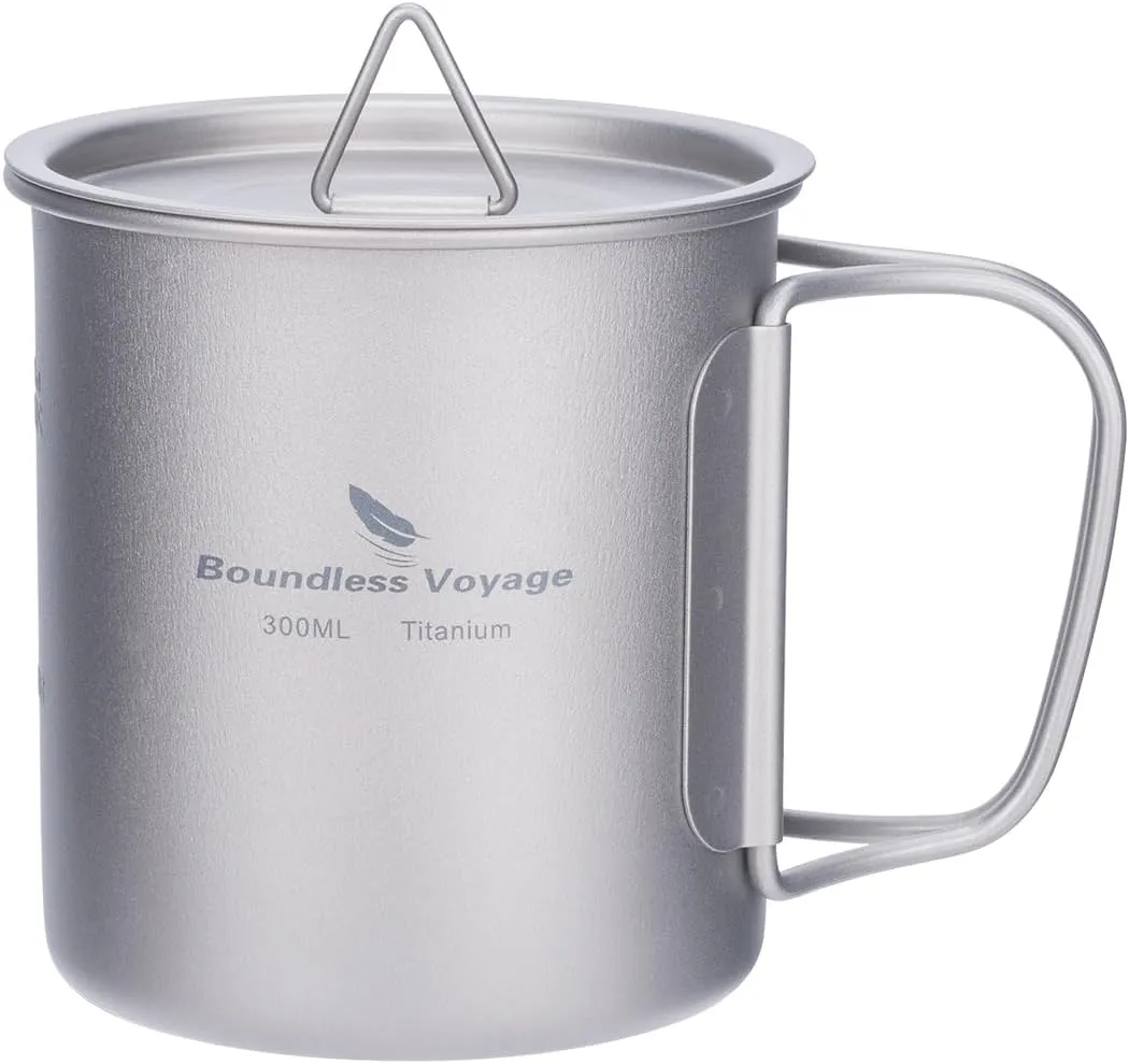 Boundless Voyage Titanium Cup with Lid Outdoor Camping Ultralight Water Tea Coffee Mug 200ML/300ML/450ML (300ml (10fl oz))