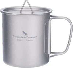 Boundless Voyage Titanium Cup with Lid Outdoor Camping Ultralight Water Tea Coffee Mug 200ML/300ML/450ML (300ml (10fl oz))