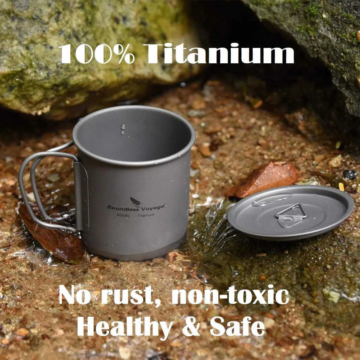 Boundless Voyage Titanium Cup with Lid Outdoor Camping Ultralight Water Tea Coffee Mug 200ML/300ML/450ML (300ml (10fl oz))