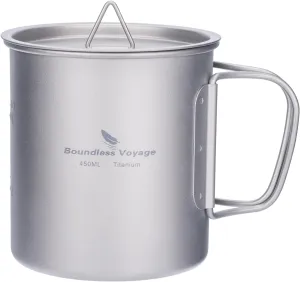 Boundless Voyage Titanium Cup with Lid Outdoor Camping Ultralight Water Tea Coffee Mug 200ML/300ML/450ML (450ml (15.2fl oz))