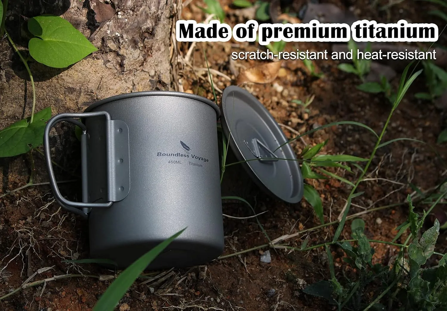 Boundless Voyage Titanium Cup with Lid Outdoor Camping Ultralight Water Tea Coffee Mug 200ML/300ML/450ML (450ml (15.2fl oz))