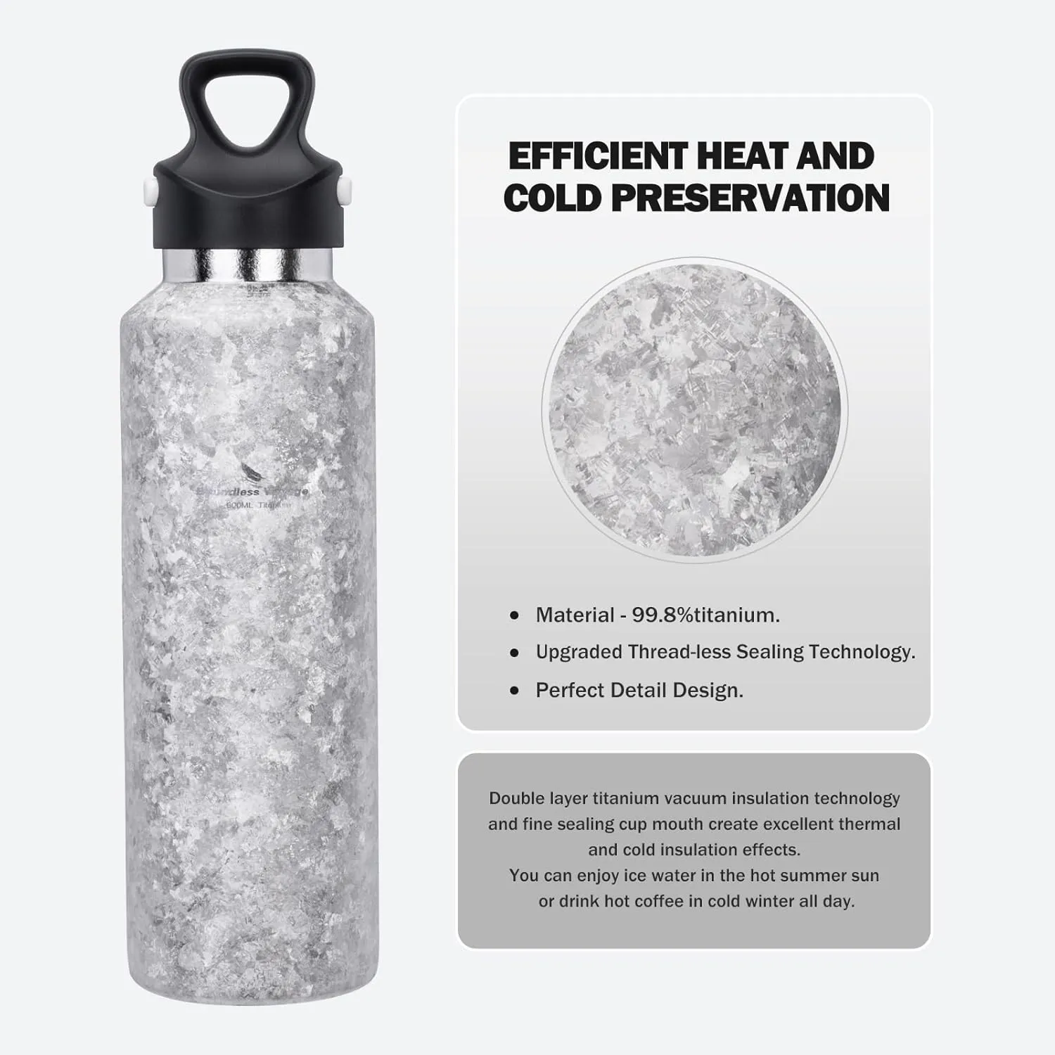 Boundless Voyage Titanium Vacuum Water Bottle Double-Walled Insulated Cup Lightweight and Leak-Proof Travel Outdoor Office School Sport Bottle (600ml green)