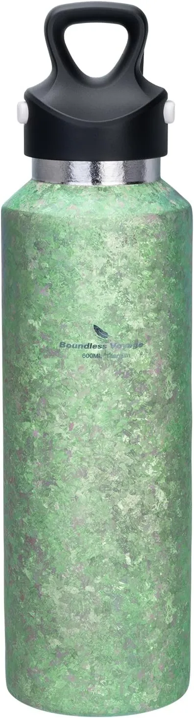 Boundless Voyage Titanium Vacuum Water Bottle Double-Walled Insulated Cup Lightweight and Leak-Proof Travel Outdoor Office School Sport Bottle (600ml green)