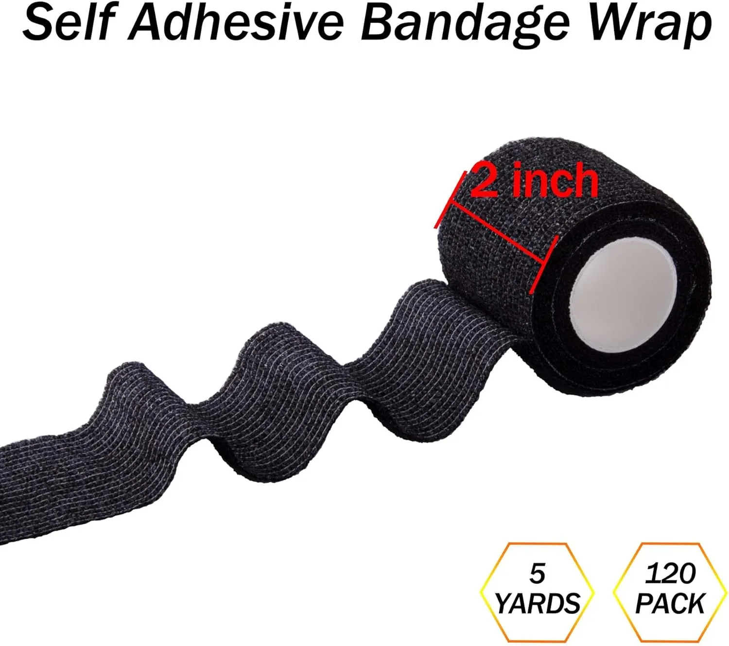 BQTQ 120 Rolls Self Adhesive 2 Inch Black Self Adherent Wrap Tape Sticky Bandage Athletic Wrap for Sports & Vet Wrist & Ankle Sprains