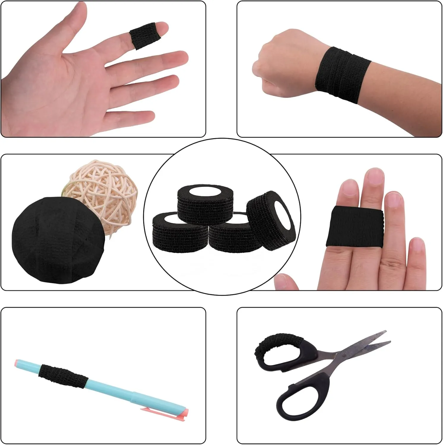 BQTQ 144 Rolls Self Adhesive Bandage Wrap 1 Inch Black Self Adherent Wrap Tape Sticky Bandage Athletic Wrap Self Adhesive Wrap for Sports Vet Wrist Ankle Sprains