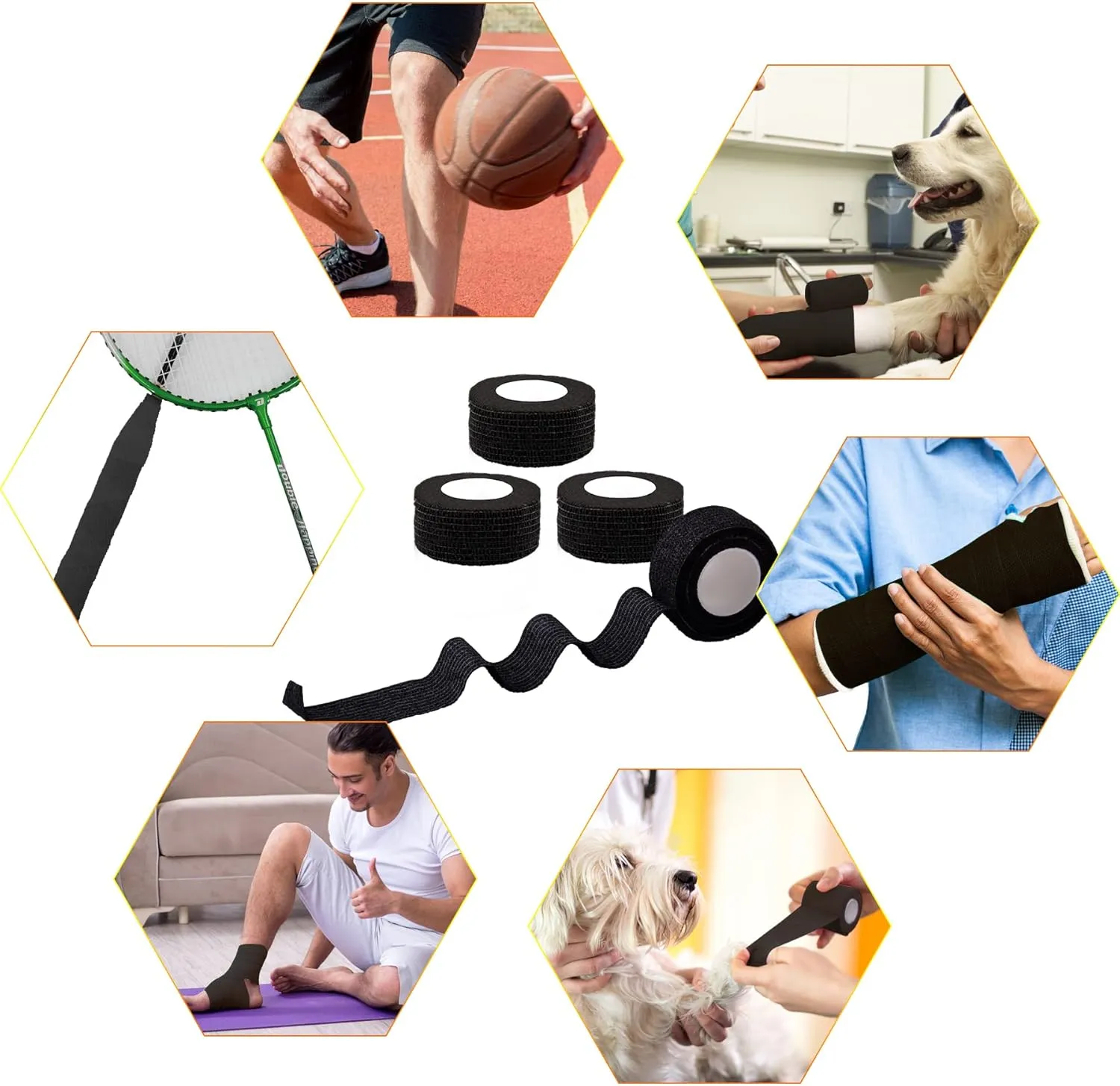 BQTQ 144 Rolls Self Adhesive Bandage Wrap 1 Inch Black Self Adherent Wrap Tape Sticky Bandage Athletic Wrap Self Adhesive Wrap for Sports Vet Wrist Ankle Sprains