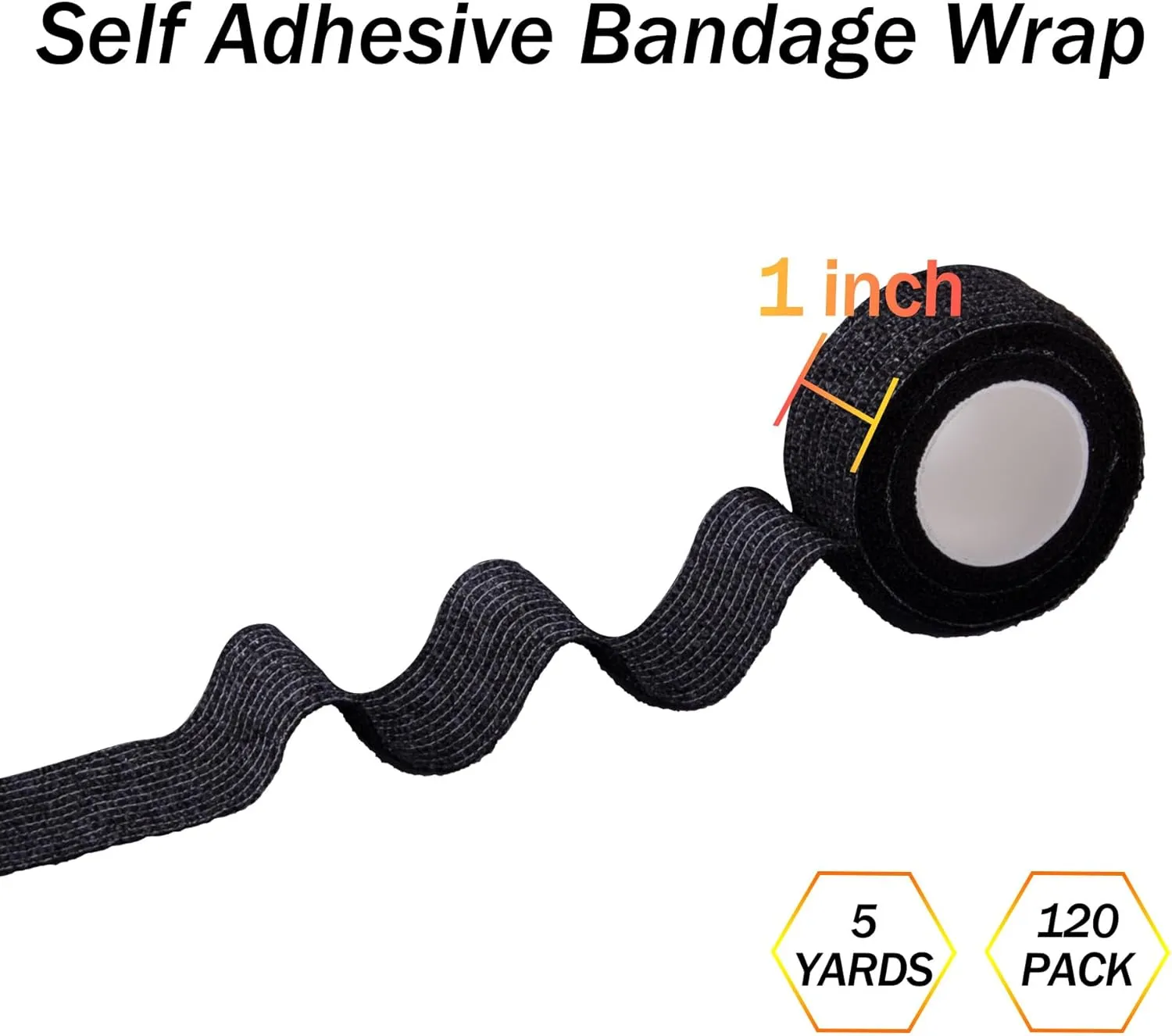 BQTQ 144 Rolls Self Adhesive Bandage Wrap 1 Inch Black Self Adherent Wrap Tape Sticky Bandage Athletic Wrap Self Adhesive Wrap for Sports Vet Wrist Ankle Sprains