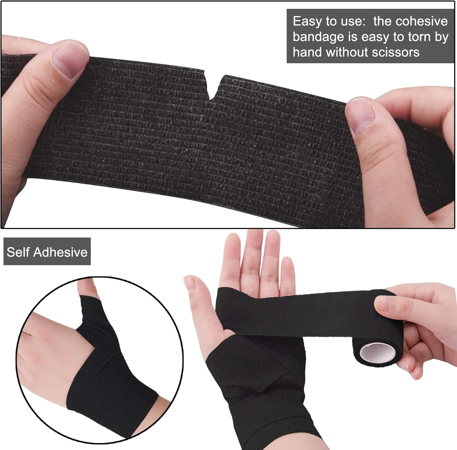 BQTQ 60 Rolls Self Adhesive Bandage Wrap 2 Inch Self Adherent Wrap Self Stick Bandages Wound Wrap Tape Stretch Bandage for Wrist Ankle Swelling Sprains(Black)