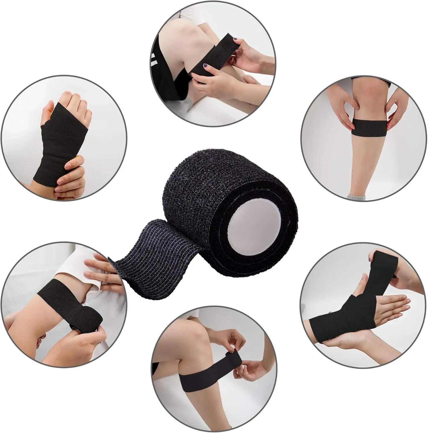 BQTQ 60 Rolls Self Adhesive Bandage Wrap 2 Inch Self Adherent Wrap Self Stick Bandages Wound Wrap Tape Stretch Bandage for Wrist Ankle Swelling Sprains(Black)