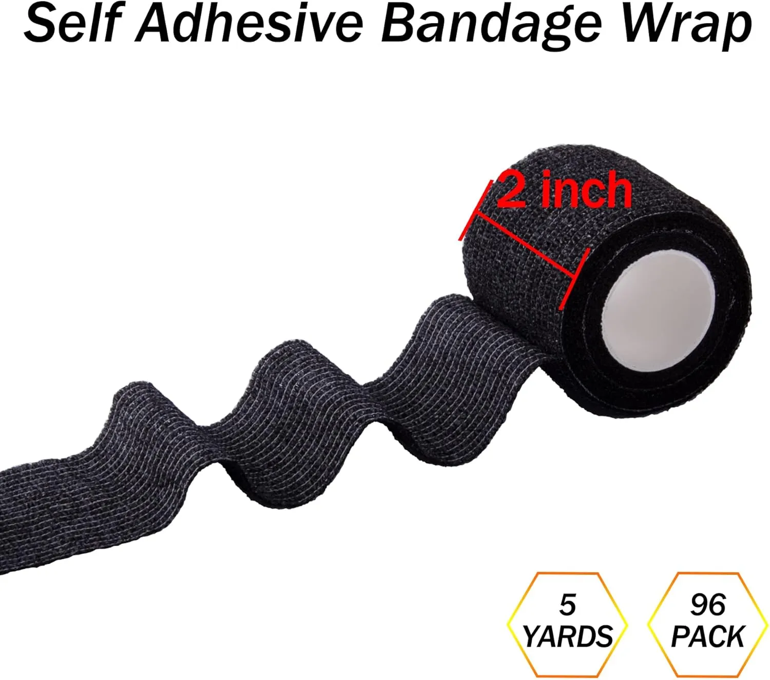 BQTQ 96 Rolls Self Adhesive Bandage Wrap Tape 2 Inch Black Self Adherent Wrap Self Stick Bandage Athletic Wraps Tape Stretch Bandages for Wrist Ankle Swelling Sprains (Black)