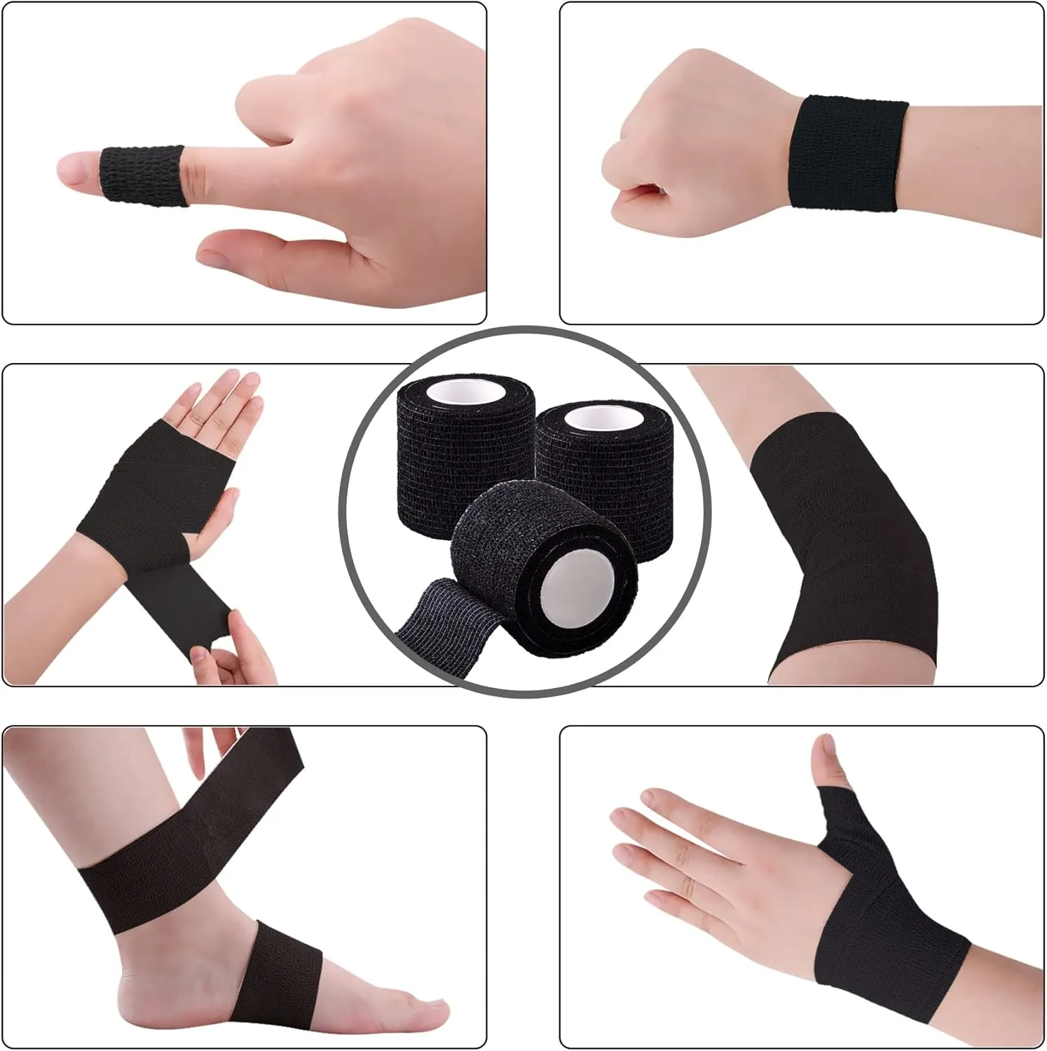 BQTQ 96 Rolls Self Adhesive Bandage Wrap Tape 2 Inch Black Self Adherent Wrap Self Stick Bandage Athletic Wraps Tape Stretch Bandages for Wrist Ankle Swelling Sprains (Black)