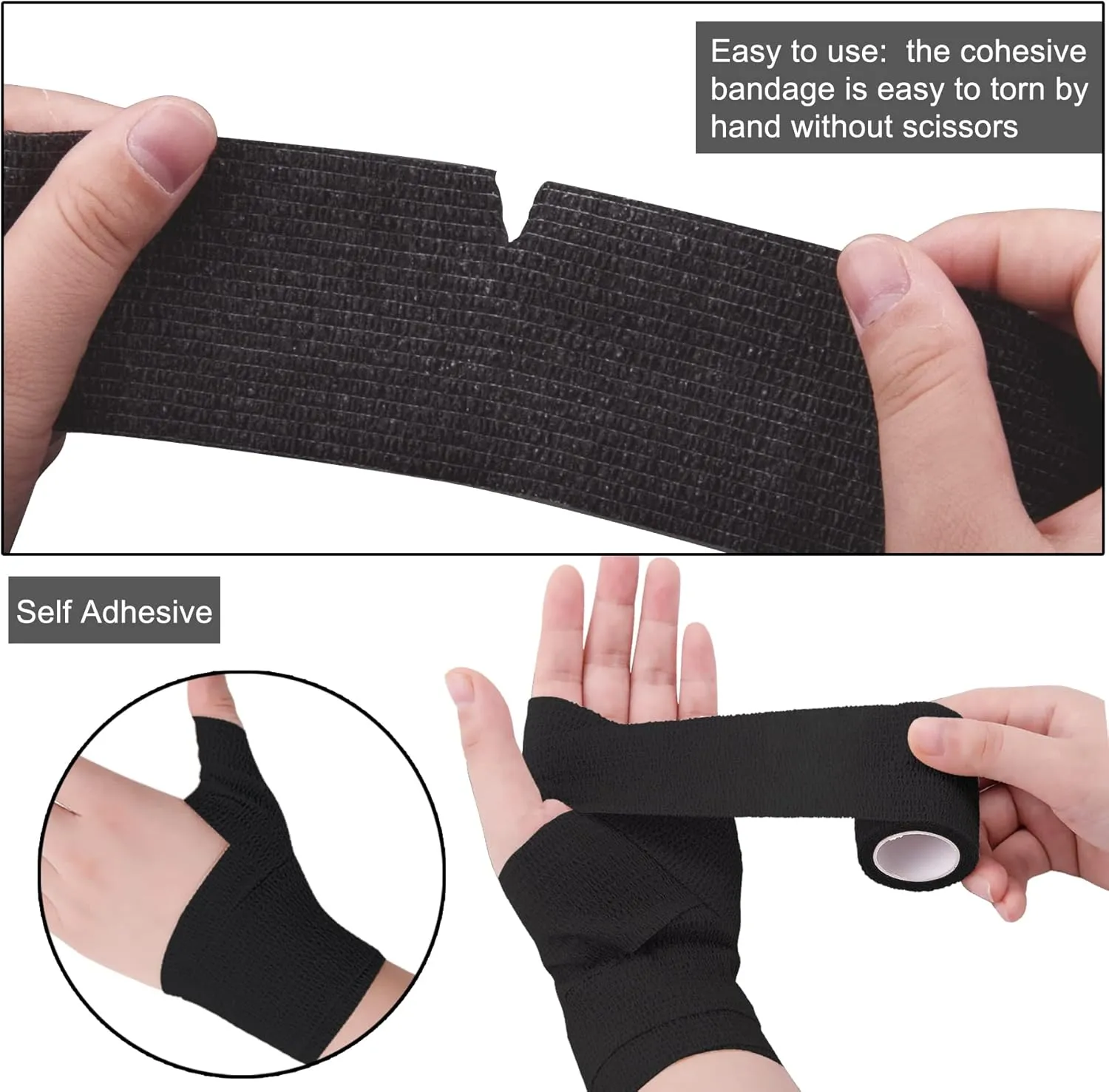 BQTQ 96 Rolls Self Adhesive Bandage Wrap Tape 2 Inch Black Self Adherent Wrap Self Stick Bandage Athletic Wraps Tape Stretch Bandages for Wrist Ankle Swelling Sprains (Black)