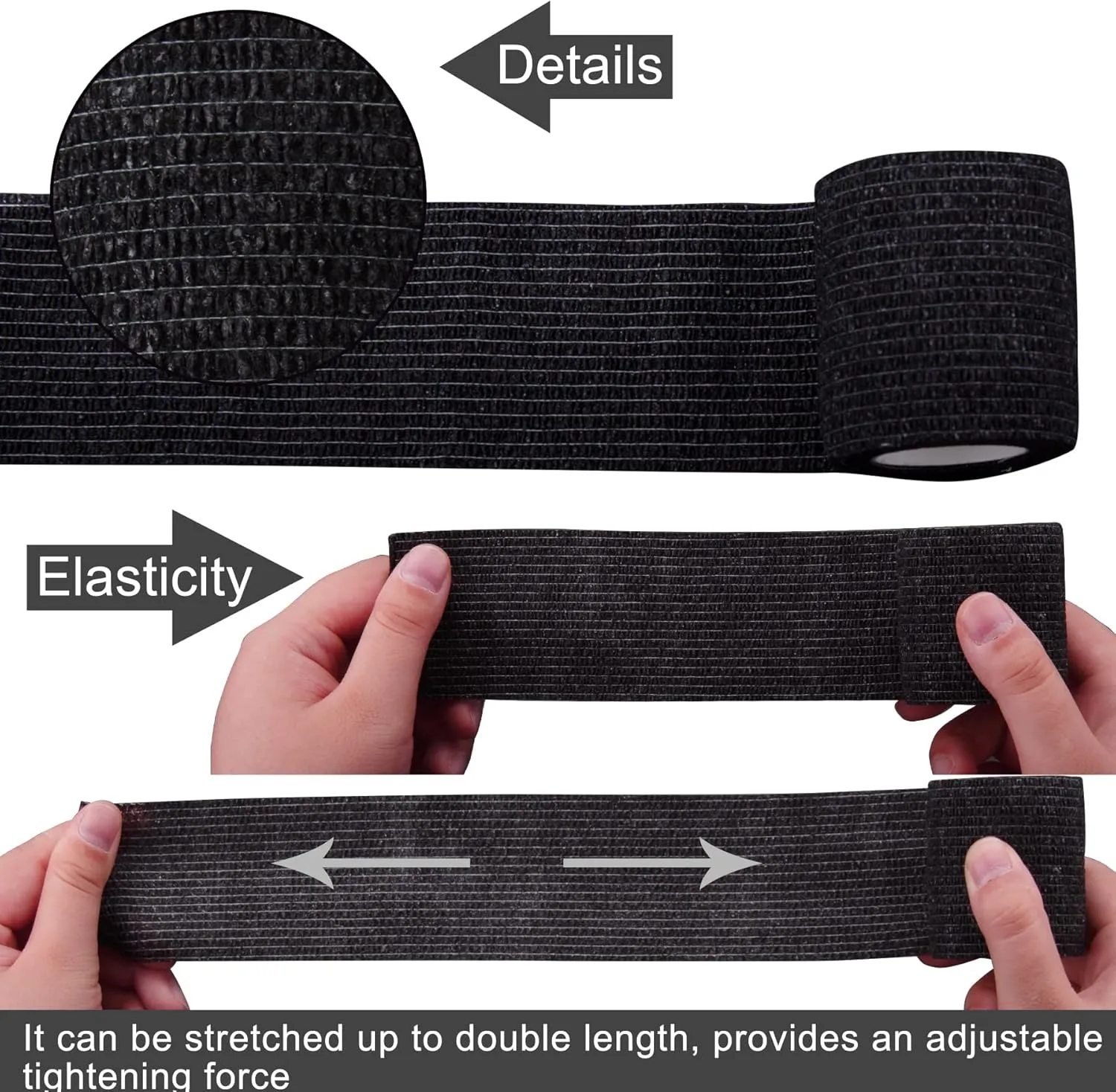BQTQ 96 Rolls Self Adhesive Bandage Wrap Tape 2 Inch Black Self Adherent Wrap Self Stick Bandage Athletic Wraps Tape Stretch Bandages for Wrist Ankle Swelling Sprains (Black)