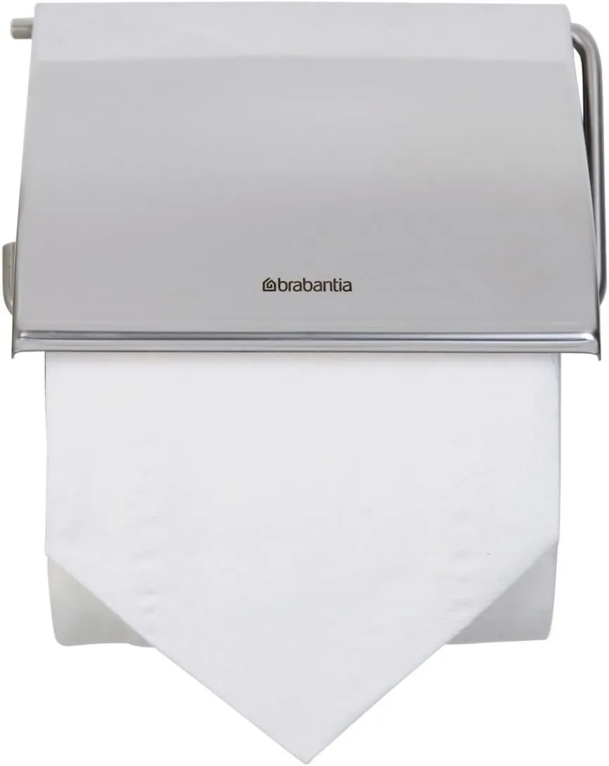 Brabantia Renew Toilet Roll Holder (Brilliant Steel) Left & Right Handed Use, Drill/No-Drill Install, Rust-Free Bathroom Paper Dispenser