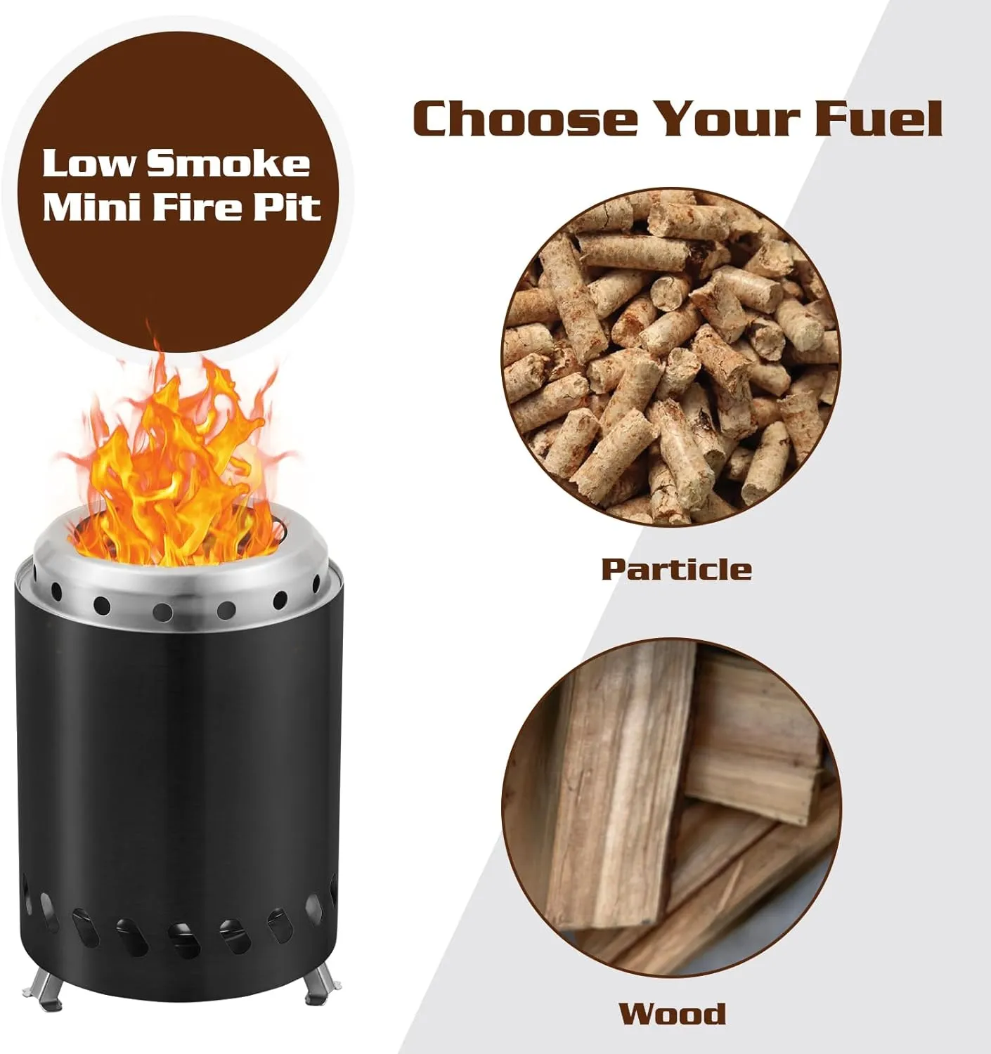 BRIAN & DANY Tabletop Solo Fire Pit with Stand, Smokeless Firepit for Outside, Stainless Steel Stove Bonfire, Fueled by Pellets or Wood, Includes Travel Bag & Fireproof Mat - 7.9 x 5.5in,Black