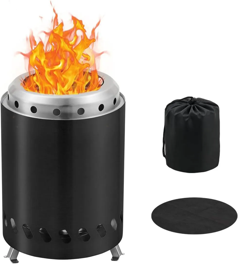 BRIAN & DANY Tabletop Solo Fire Pit with Stand, Smokeless Firepit for Outside, Stainless Steel Stove Bonfire, Fueled by Pellets or Wood, Includes Travel Bag & Fireproof Mat - 7.9 x 5.5in,Black