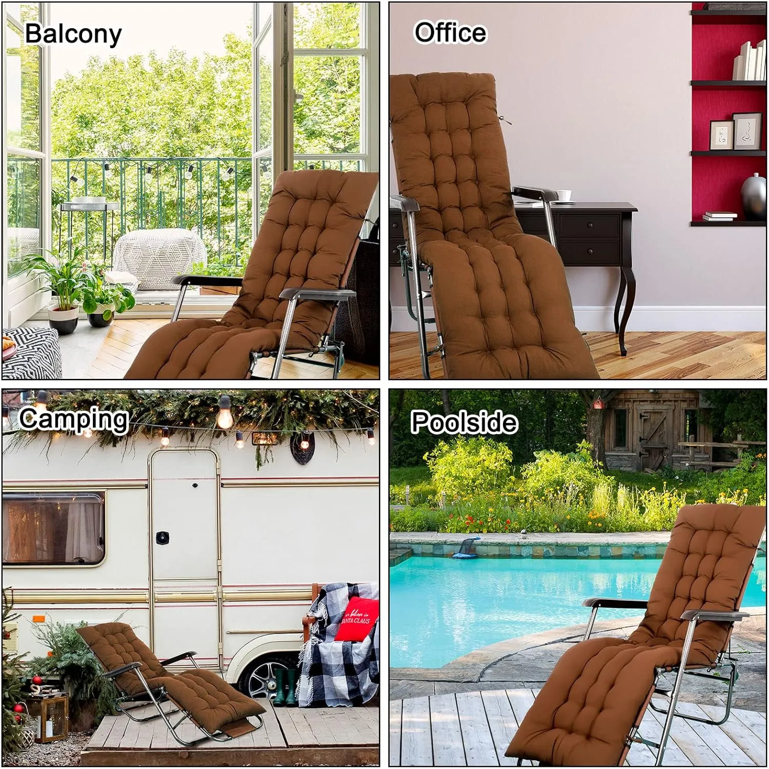 Bucherry 67 x 19 Inch Chaise Lounge Cushions Soft Lounge Chair Cushion Gravity Chair Cushion Sofa Lawn Furniture Cushion Pad with 6 Tie for Outdoor Indoor Patio Home Without Headrest (Coffee,2 Pcs)
