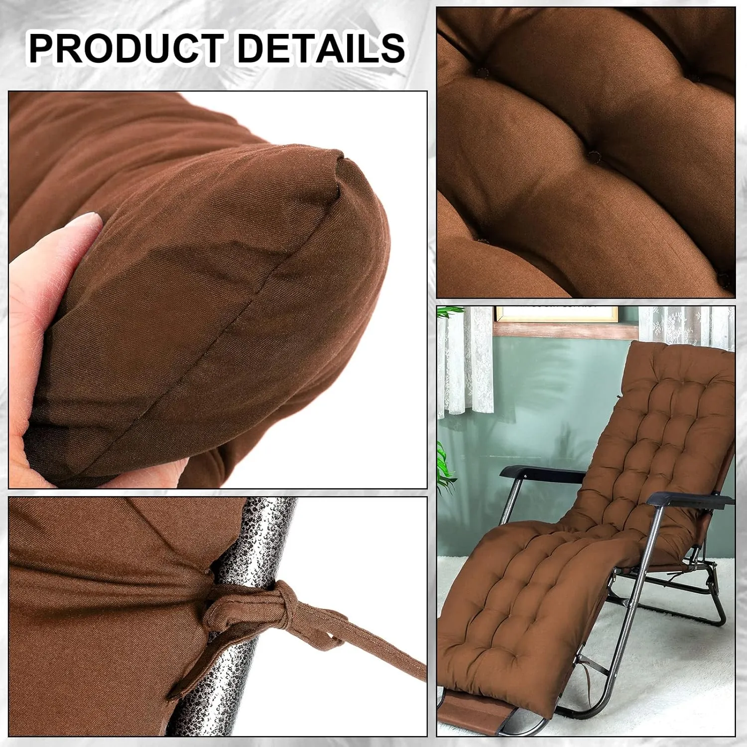 Bucherry 67 x 19 Inch Chaise Lounge Cushions Soft Lounge Chair Cushion Gravity Chair Cushion Sofa Lawn Furniture Cushion Pad with 6 Tie for Outdoor Indoor Patio Home Without Headrest (Coffee,2 Pcs)