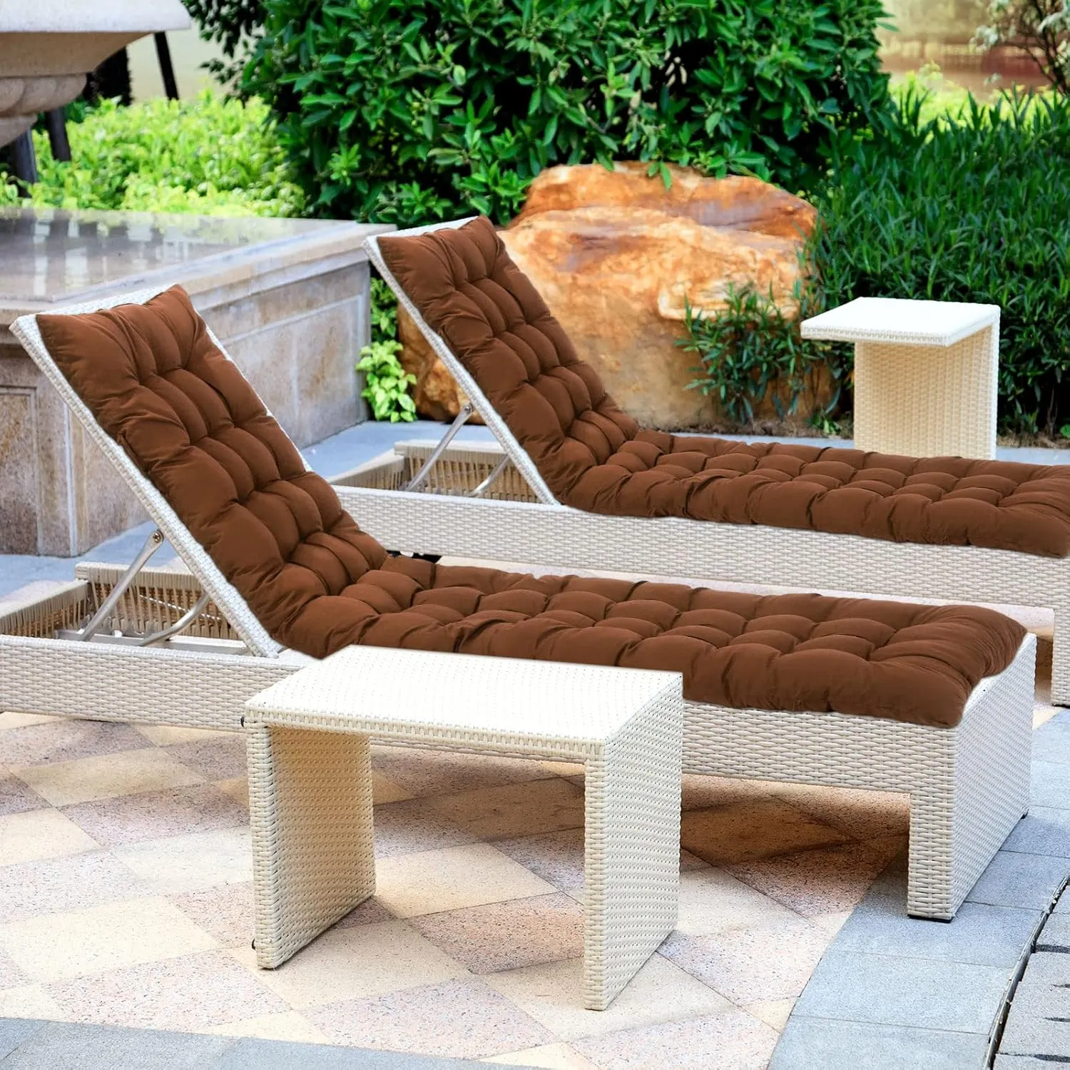 Bucherry 67 x 19 Inch Chaise Lounge Cushions Soft Lounge Chair Cushion Gravity Chair Cushion Sofa Lawn Furniture Cushion Pad with 6 Tie for Outdoor Indoor Patio Home Without Headrest (Coffee,2 Pcs)